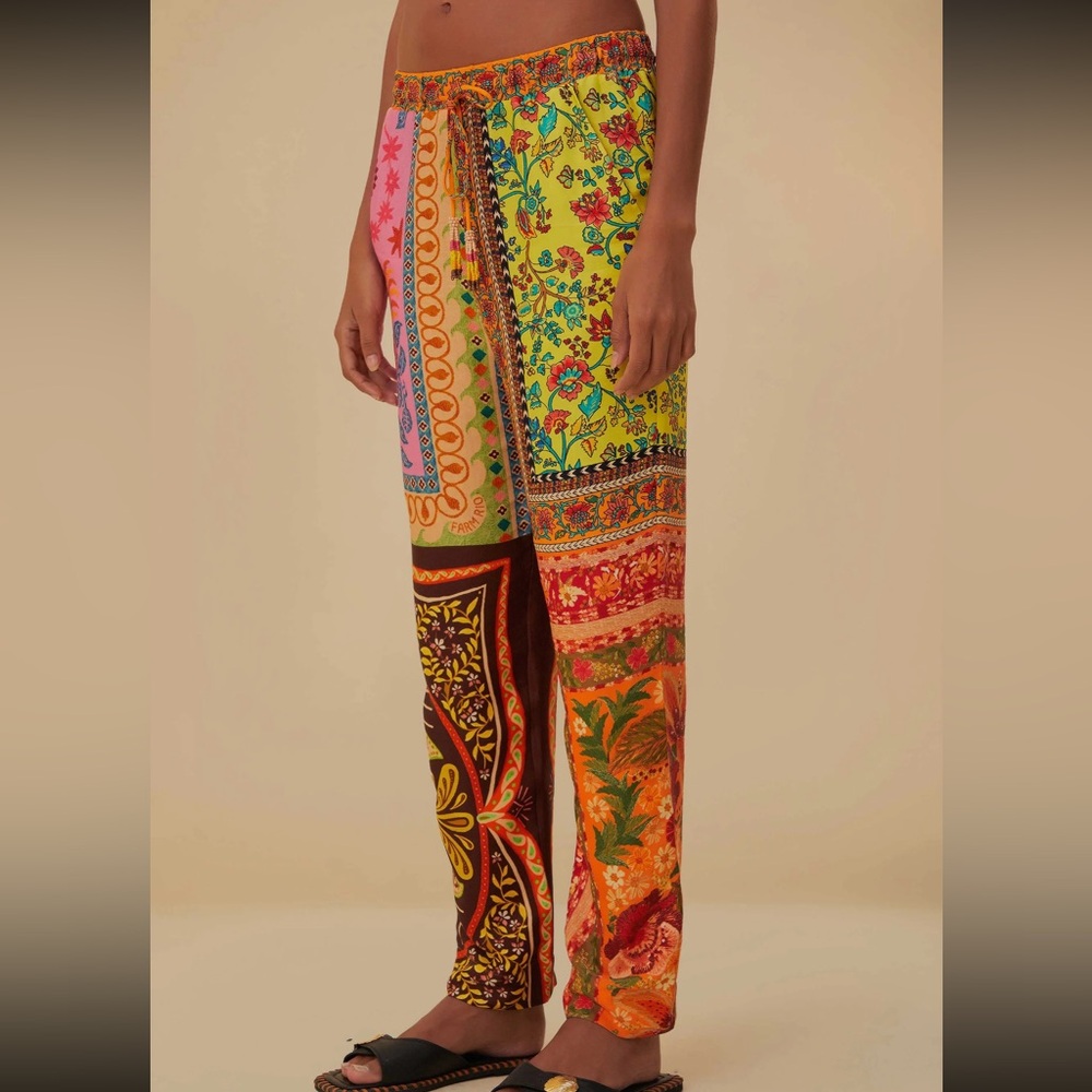Farm Rio Multicolor Mixed Scarves Viscose Pants